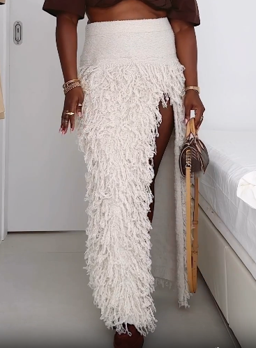 Chic High Split Fringe Skirt