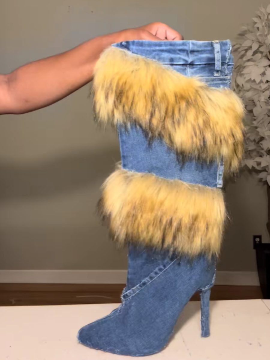 Denim Plush Pumps