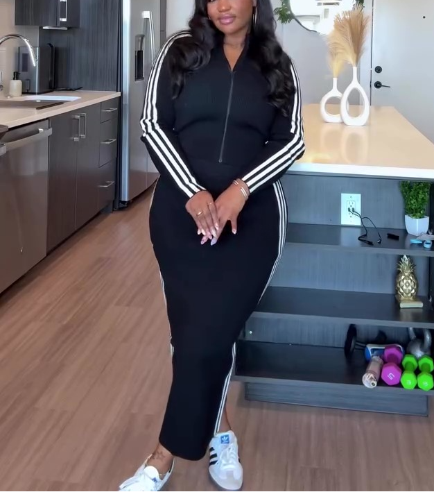 Knitted Striped Casual Suit