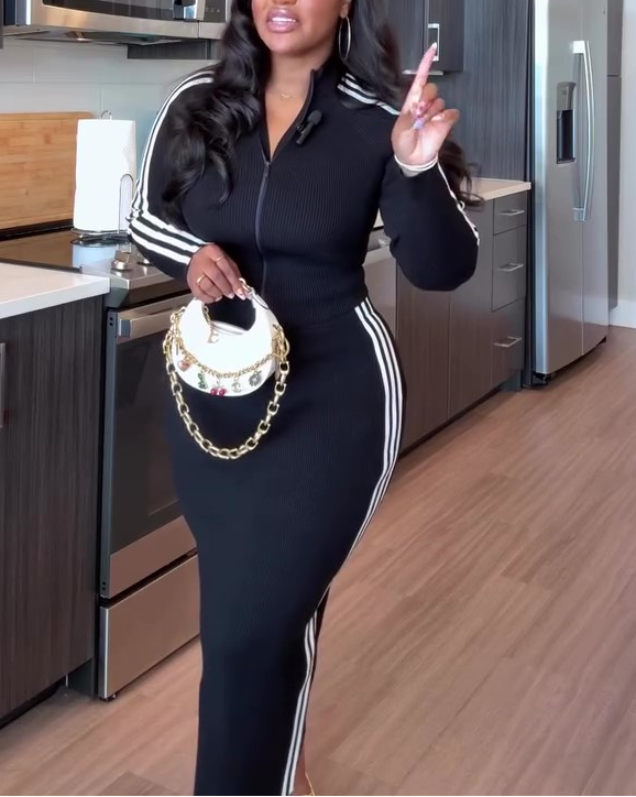 Knitted Striped Casual Suit