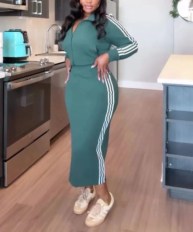 Knitted Striped Casual Suit