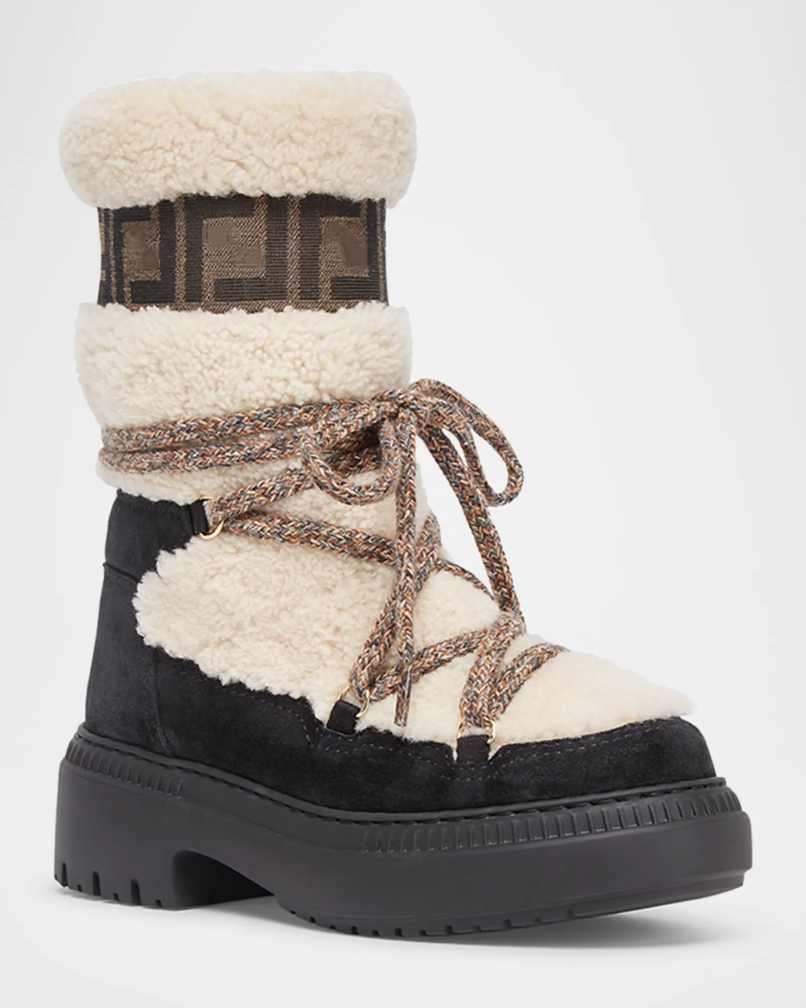 White Shearling and Suede Boots