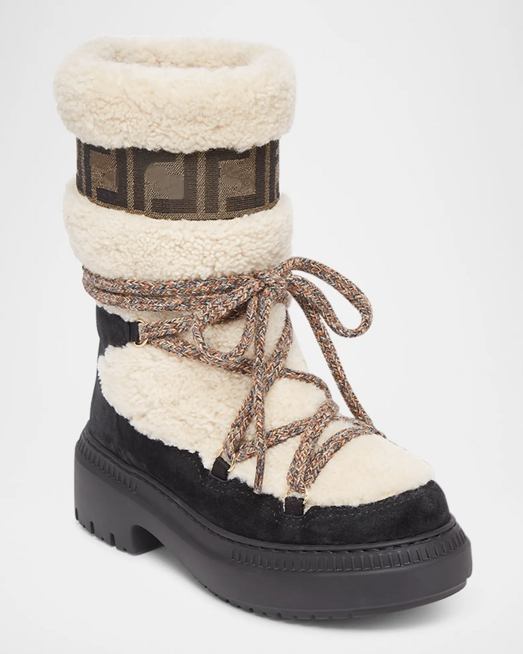 White Shearling and Suede Boots