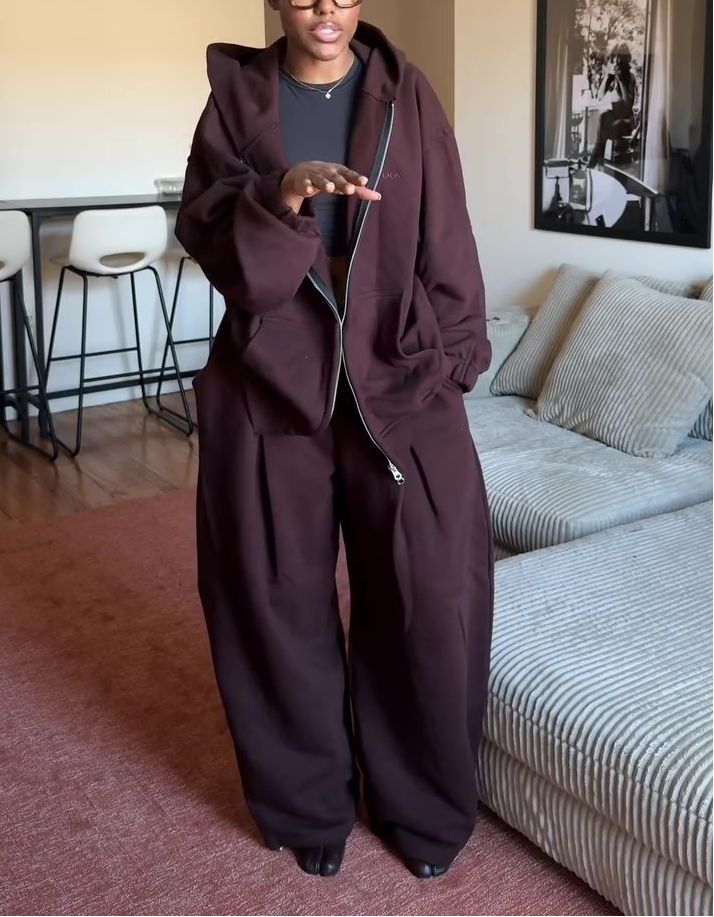 Brown Loose Hooded Sportswear