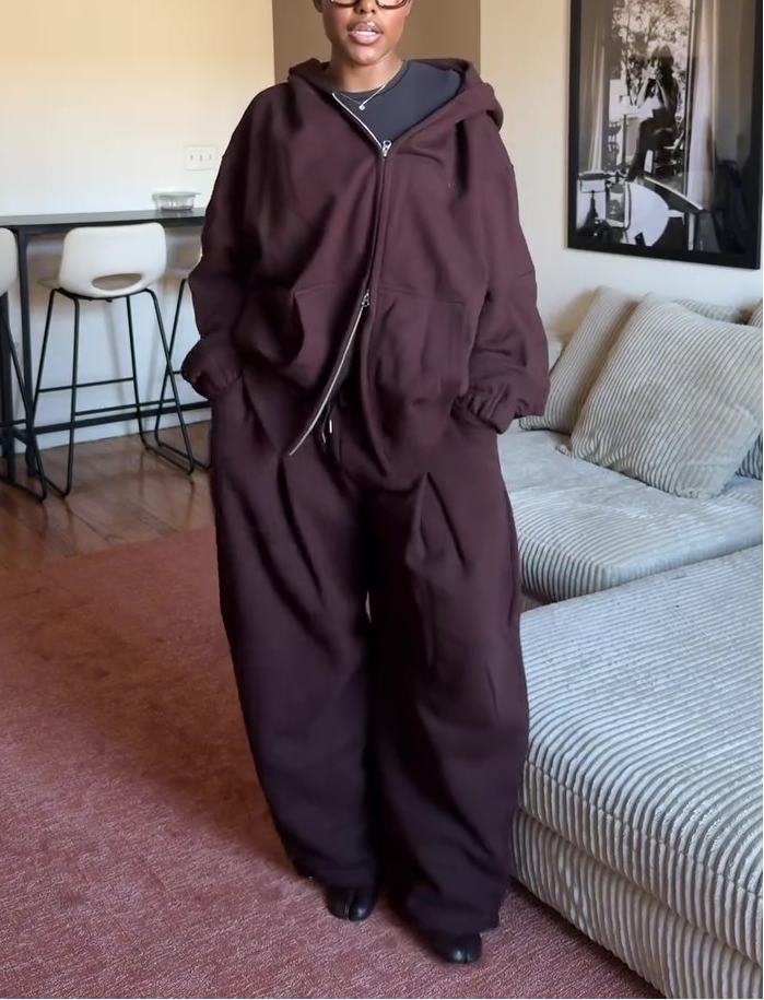 Brown Loose Hooded Sportswear