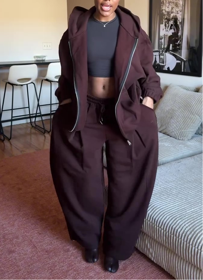 Brown Loose Hooded Sportswear