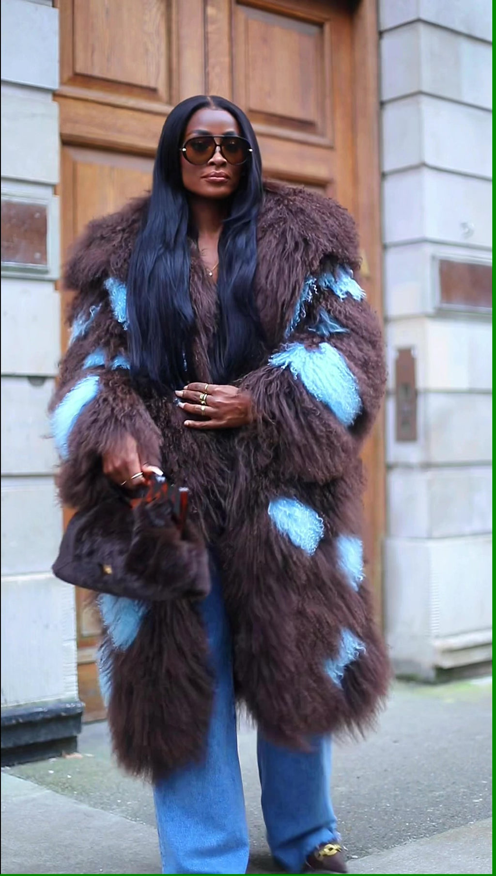 Long Blue Polka-dot Fur Coat