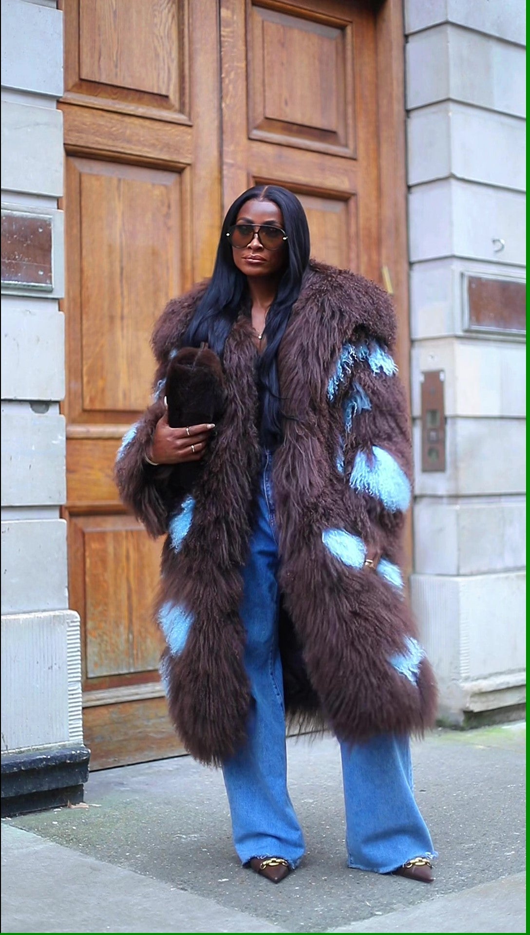 Long Blue Polka-dot Fur Coat