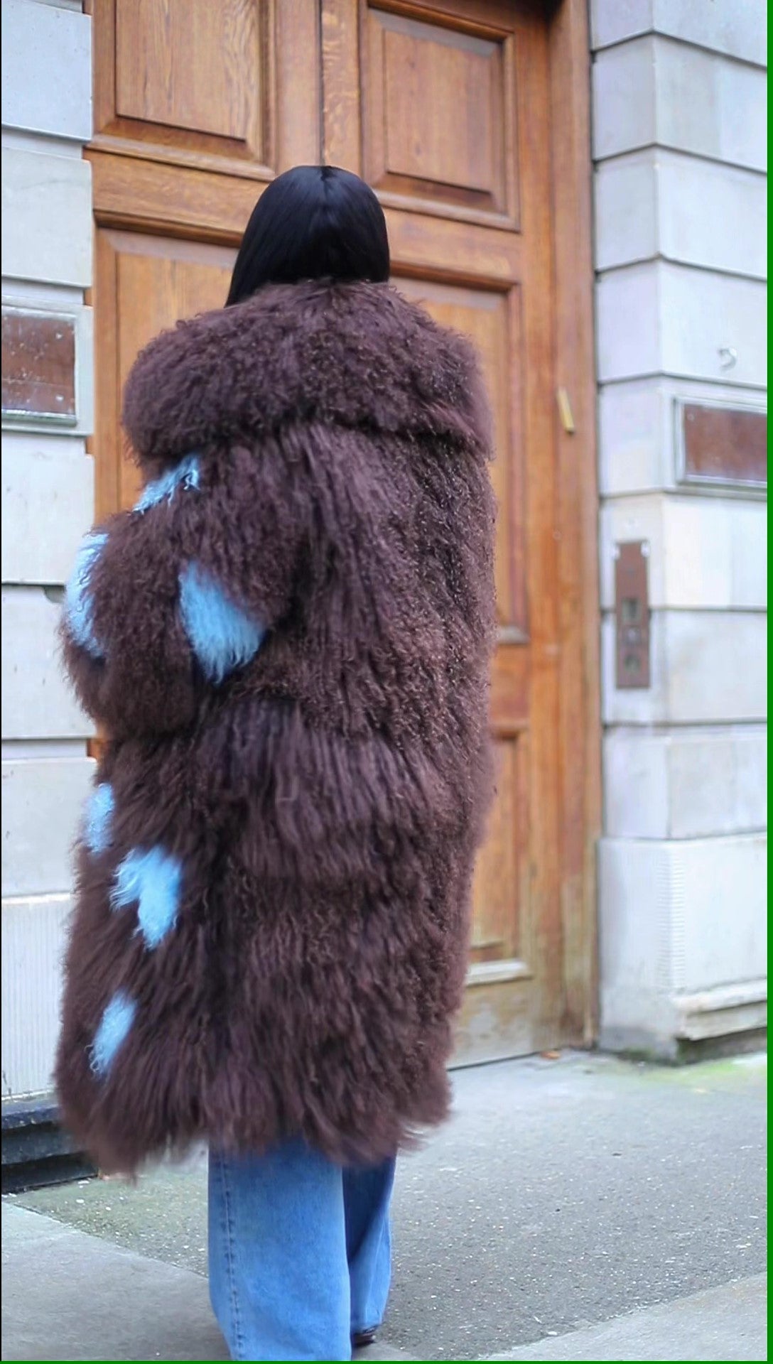 Long Blue Polka-dot Fur Coat