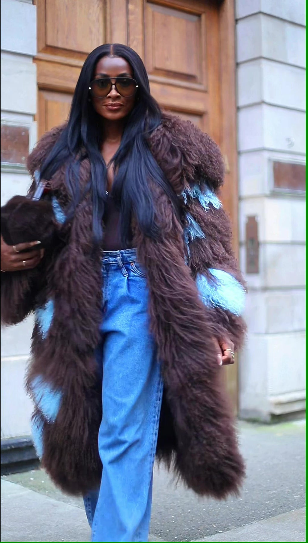 Long Blue Polka-dot Fur Coat