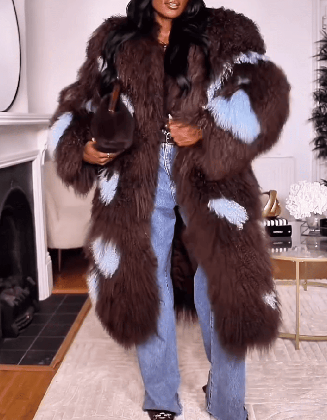 Long Blue Polka-dot Fur Coat