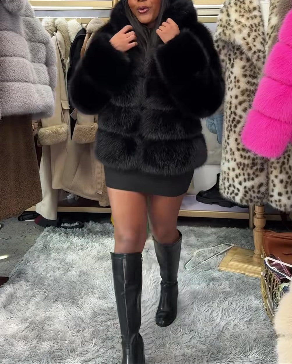 Solid Color Faux Fox Fur Coat