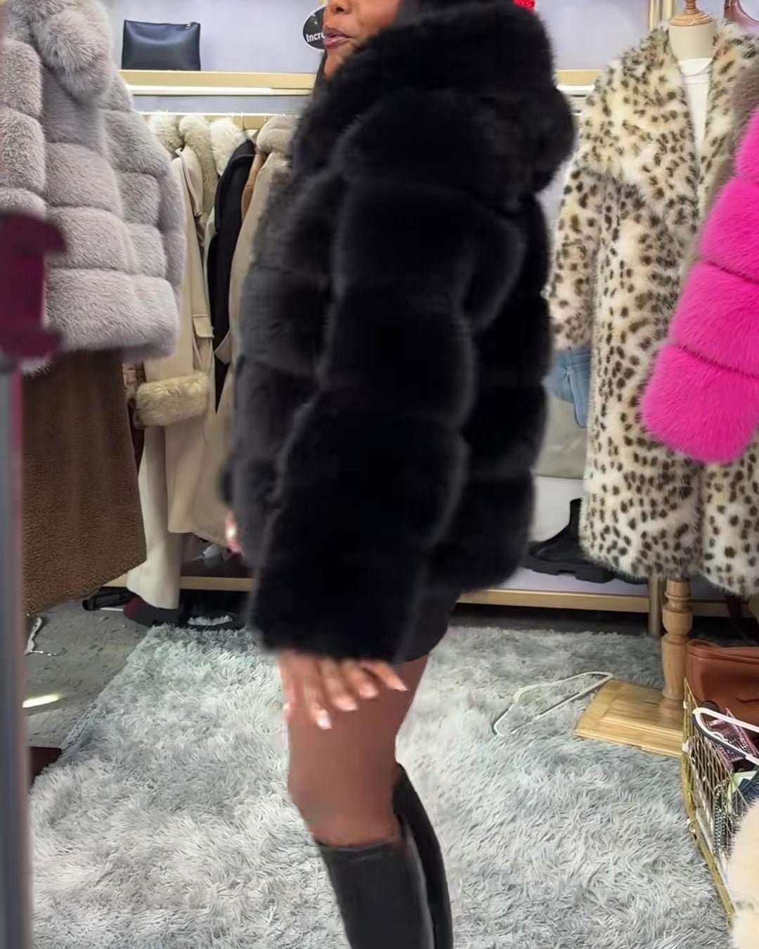 Solid Color Faux Fox Fur Coat