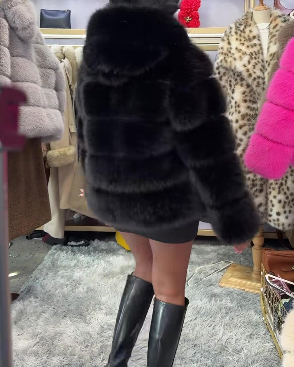 Solid Color Faux Fox Fur Coat