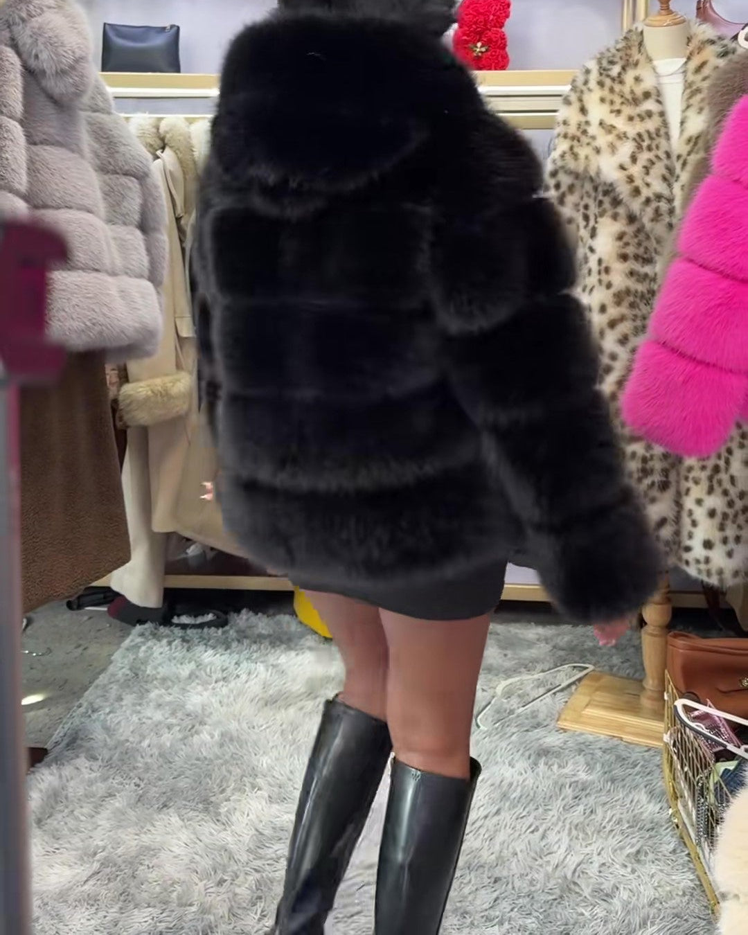 Solid Color Faux Fox Fur Coat
