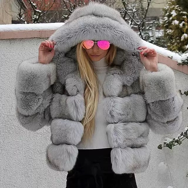 Solid Color Faux Fox Fur Coat