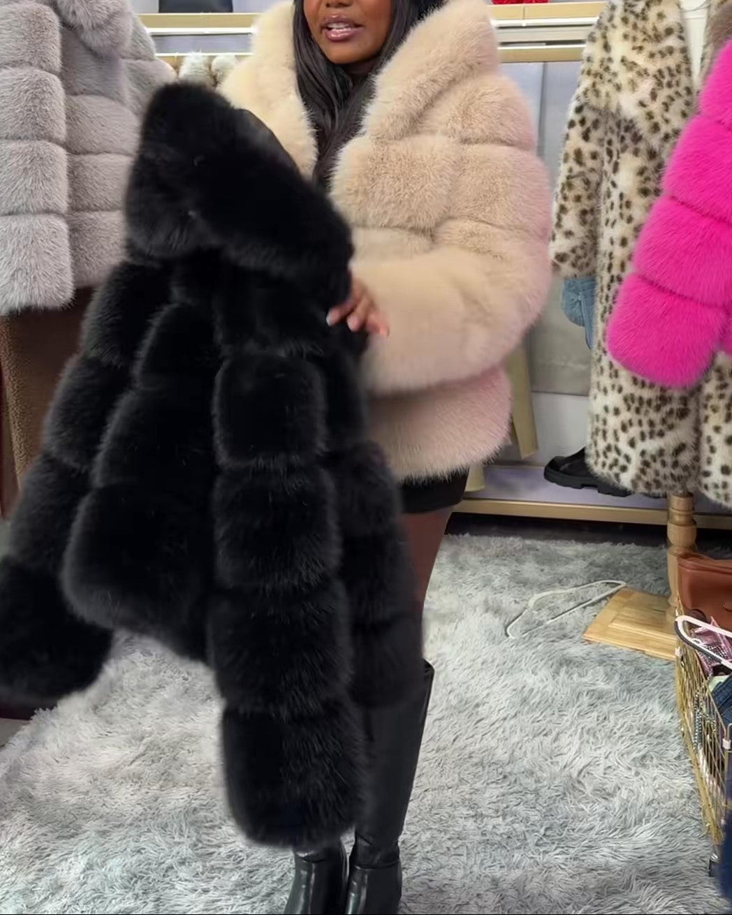 Solid Color Faux Fox Fur Coat