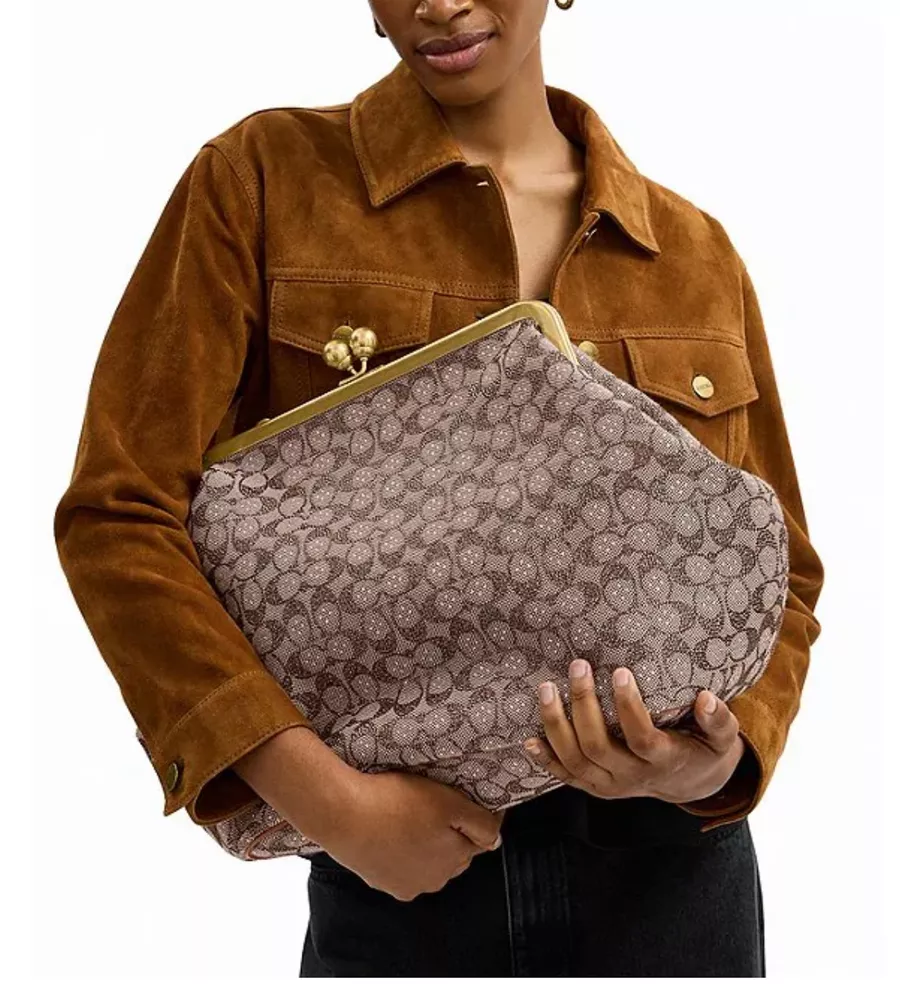 Large Oversized Lock Frame Crystal Jacquard Shoulder Bag