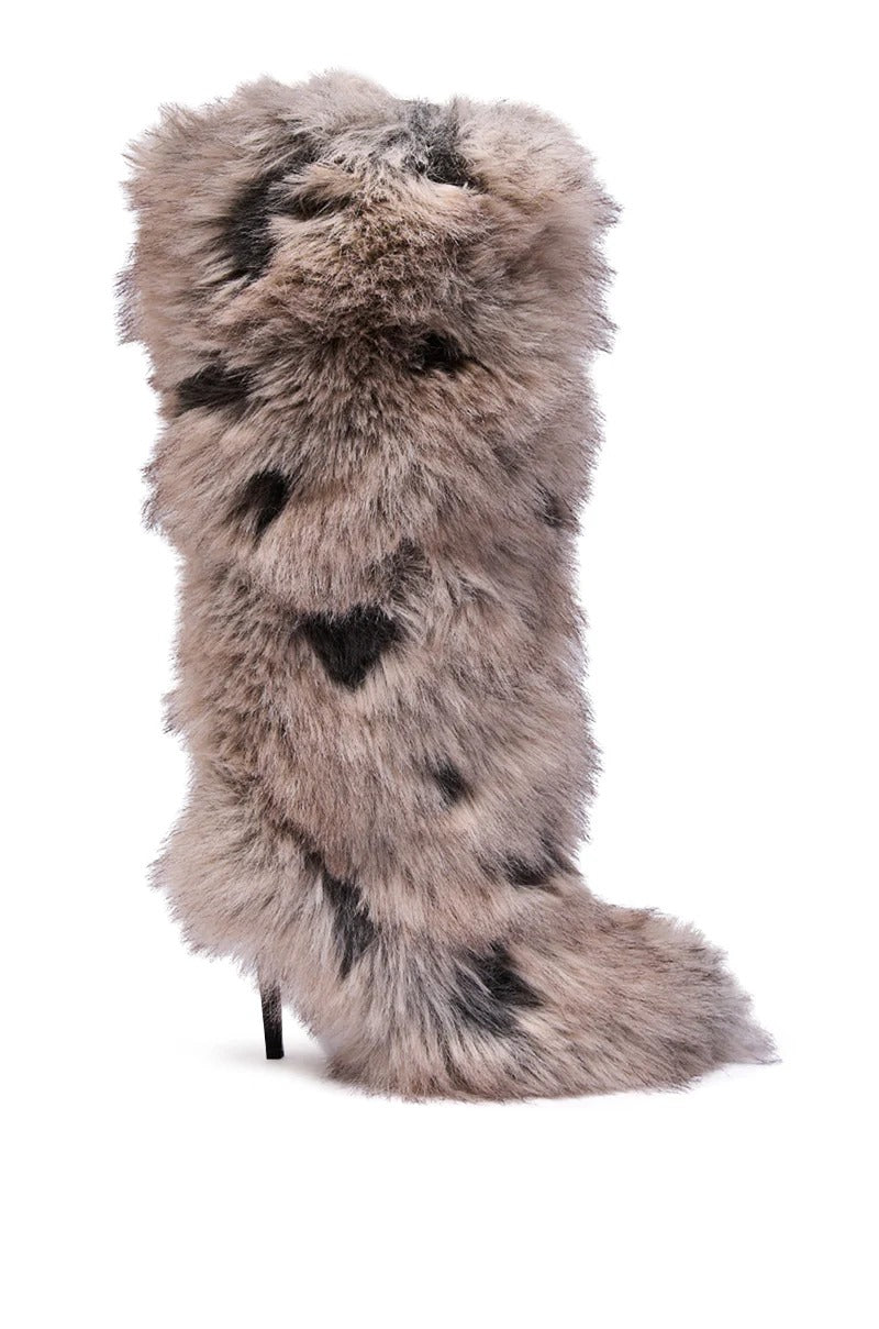GREY MULTI FUR STILETTO BOOTIE
