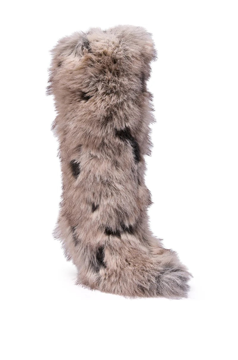 GREY MULTI FUR STILETTO BOOTIE