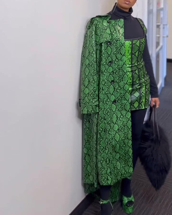Green Snakeskin Leather Coat