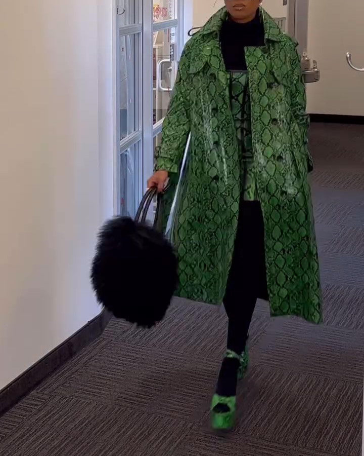 Green Snakeskin Leather Coat