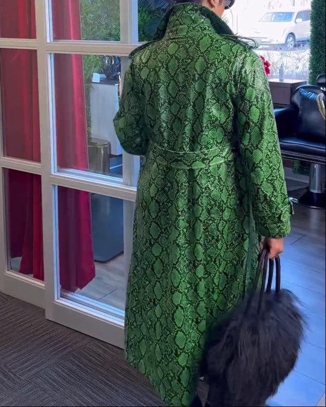 Green Snakeskin Leather Coat
