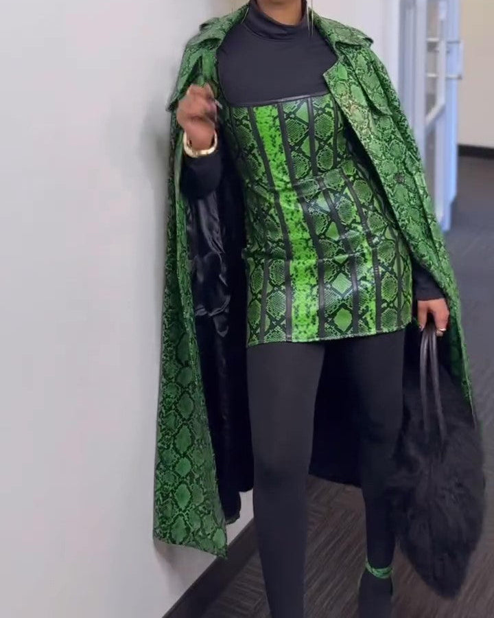 Green Snakeskin Leather Coat
