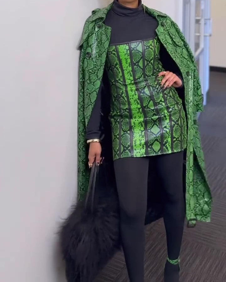 Green Snakeskin Leather Coat