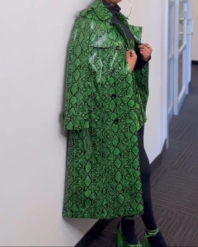 Green Snakeskin Leather Coat