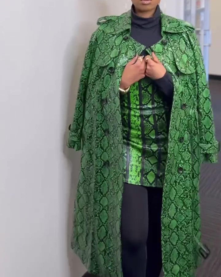Green Snakeskin Leather Coat
