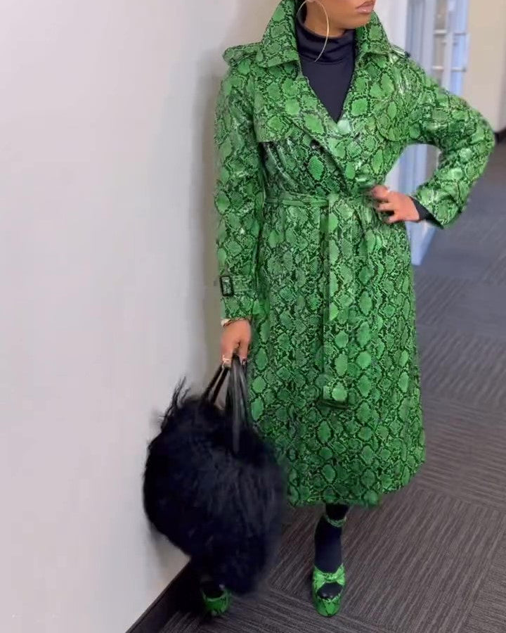 Green Snakeskin Leather Coat