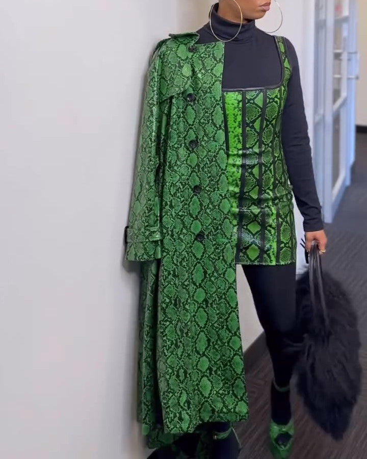 Green Snakeskin Leather Coat