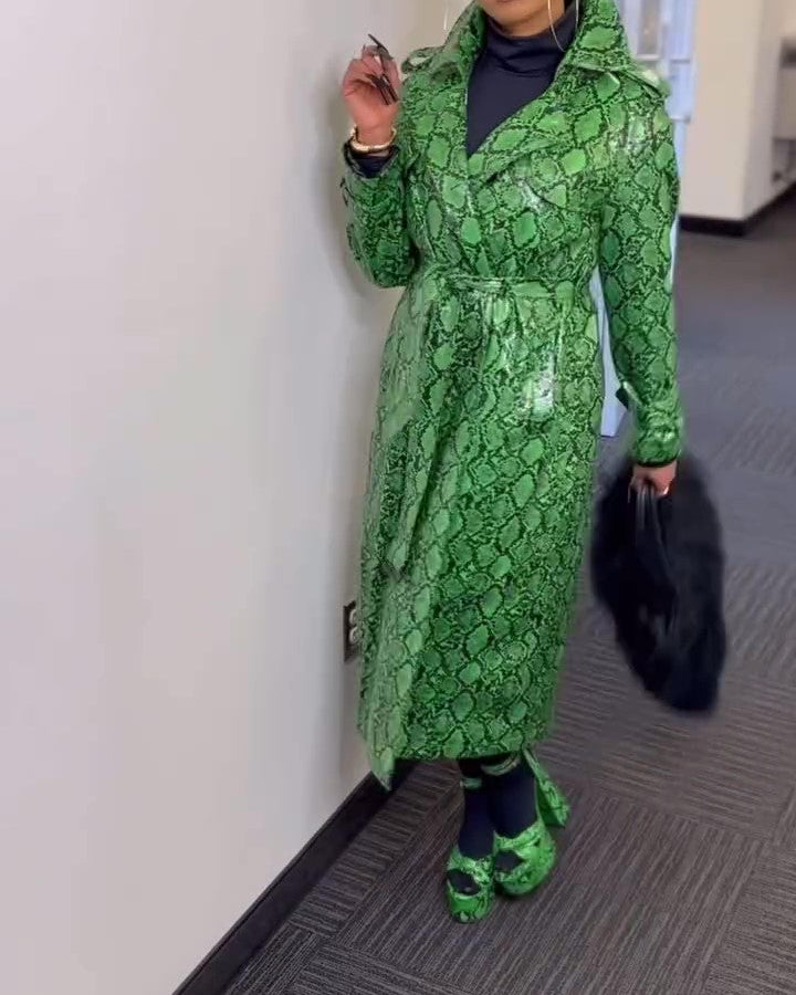 Green Snakeskin Leather Coat