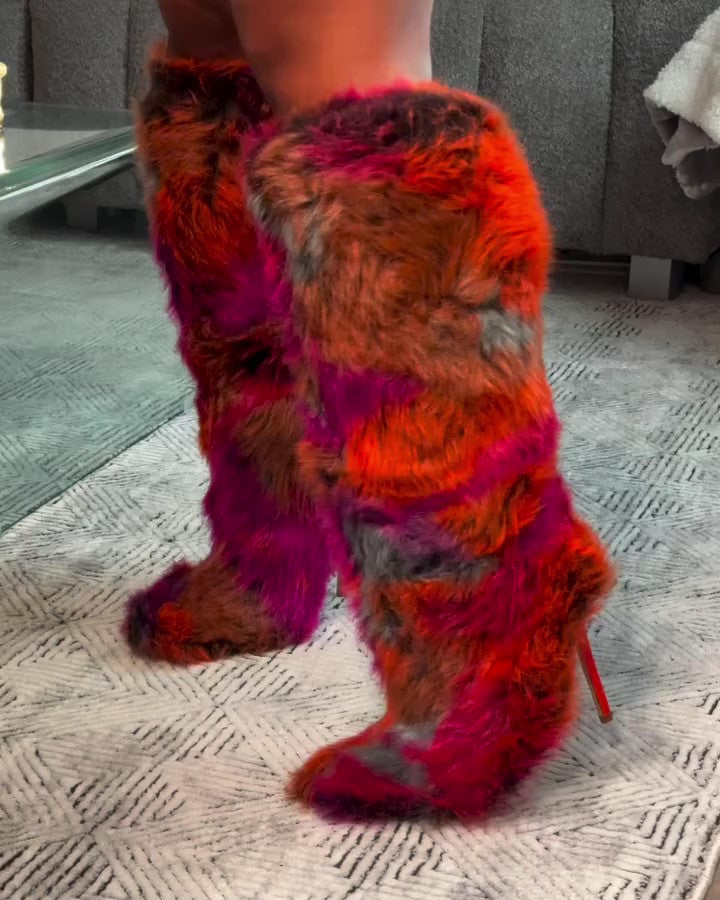 Multicolored Plush Boots