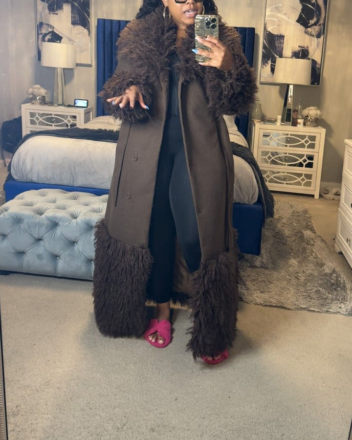 Chocolate Brown Shearling Long Coat