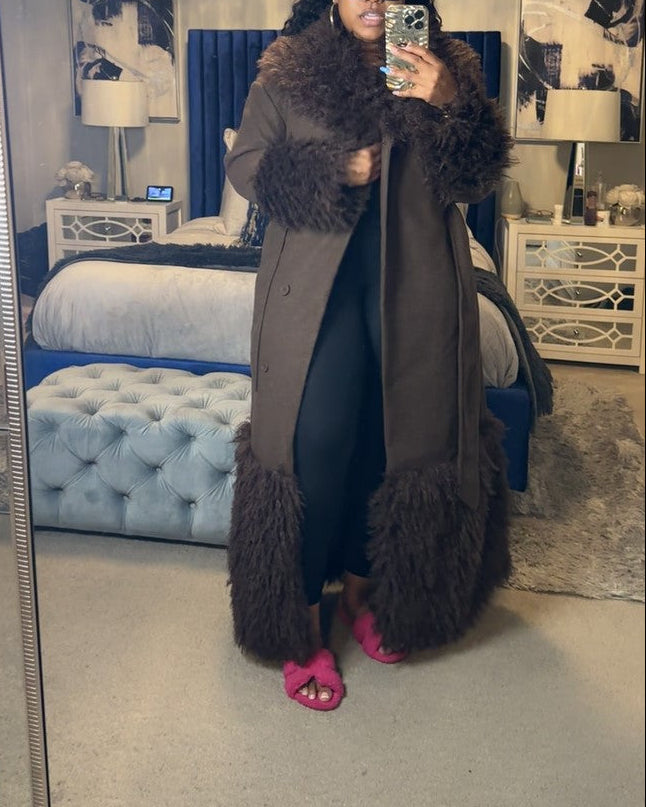 Chocolate Brown Shearling Long Coat