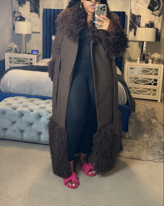Chocolate Brown Shearling Long Coat