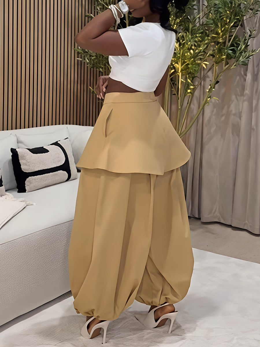 Skirt-style Draped Balloon Legs Pants
